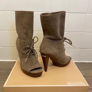 Michael Kors Suede Peep Toe Boots Size 8.5